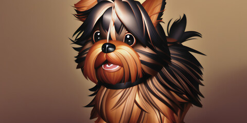 A smooth 3D render of a cute Yorkshire Terrier character with a smile - obrazy, fototapety, plakaty