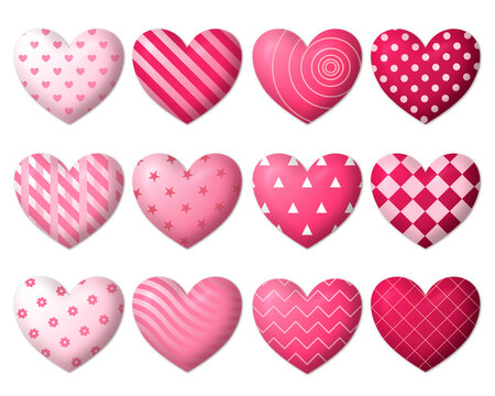 Heart in light pink tones, 3D, patterned, used in festivals of love, Valentine's Day, publications, images as PNG files, transparent background.