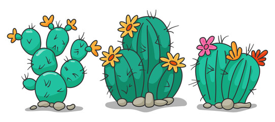 Collection Set Illustration vector graphic of cactus or cacti on white background