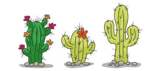 Collection Set Illustration vector graphic of cactus or cacti on white background