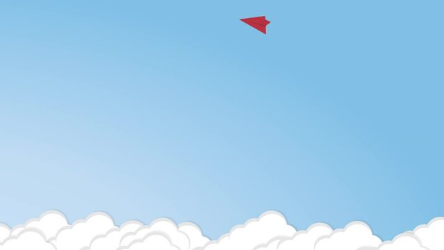 Think differently concept. Be different. Red airplane changing direction. New idea, change, trend, courage, creative solution, innovation and unique way concept. Animation.	