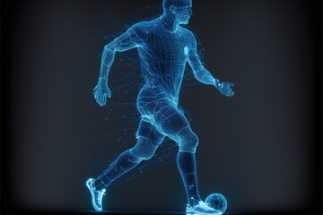 Fototapeta na wymiar Blueprint effect of footballer in action