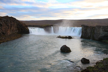 Panorama of Godafoss, waterfall in Iceland