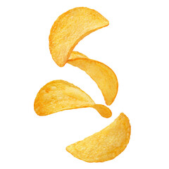 Flying delicious potato chips cut out