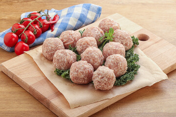 Raw pork meatball for cooking