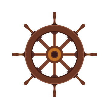 Pirate steering wheel. The steering wheel. An old wooden ship's rudder for steering on the sea. Icon, clipart for website about history, travel, pirates.