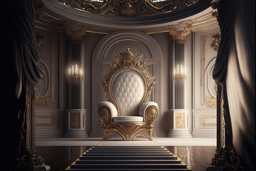 Royal Throne Room in white and gold color -  Ai Generative