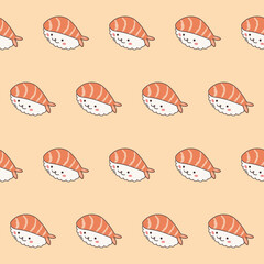 Asian Food Doodle Kawaii Symbol Wrapping Paper Print Textile Fabric Seamless Swatch Funny Asian Sushi Food Sign Seamless Pattern 