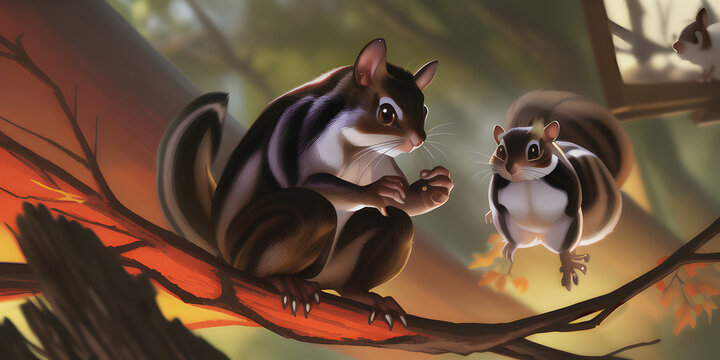 An epic cartoon illustration and digital painting of a Squirrel
