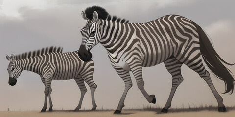 An epic cartoon illustration and digital painting of a Zebra