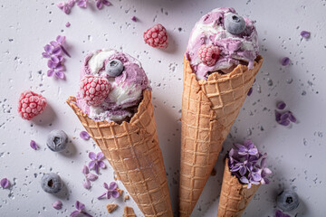 Cold ice cream sorbet made of frozen mint and berries.
