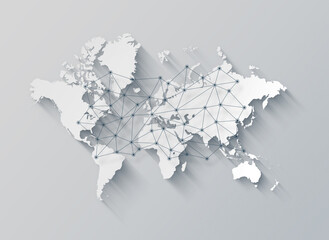 Fototapeta na wymiar World map and digital network illustration on a white background