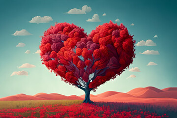 Obraz na płótnie Canvas Valentine’s Day Heart Tree Illustration Generative AI 2