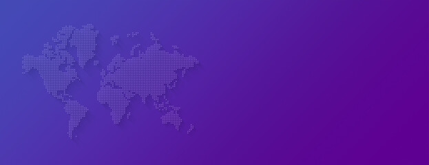 Illustration of a world map made of stars on a purple background. Horizontal banner