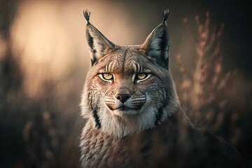 Naklejka premium Eurasian lynx Stock Photo, Wildlife Photography, Generative Ai