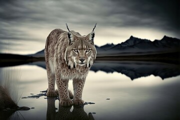 Eurasian lynx Stock Photo, Wildlife Photography, Generative Ai - obrazy, fototapety, plakaty