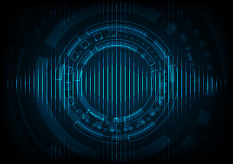 Digital sound wave futuristic technology with Hud. Sonar signal voice equalizer. Glitch abstract background