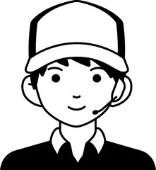 Delivery man shipping boy avatar User preson people service Semi-Solid Black and White Style