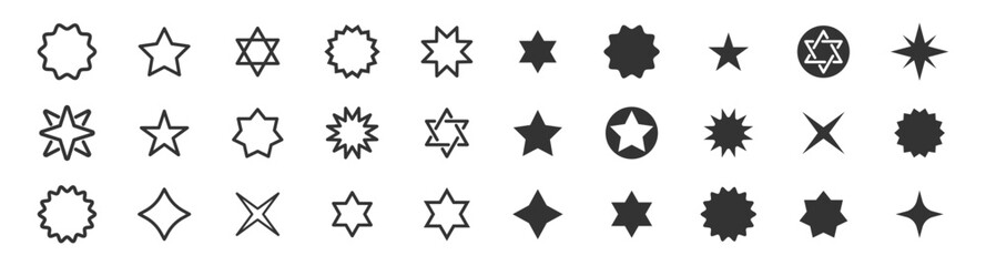 Stars collection. Star icons set. Gold and Black star icon set. Vector isolated illustration.