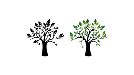 Fototapeta premium Decor tree silhouettes, decorative tree and green leaves