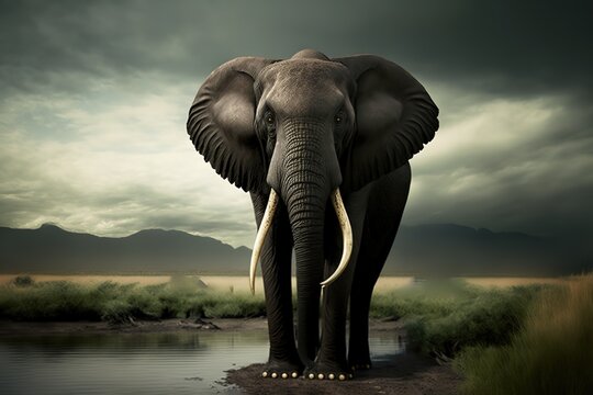 Elephant Stock Photo, Wildlife Photography, Generative Ai