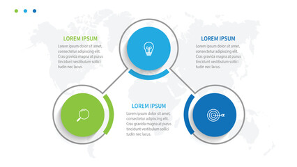 Vector infographics label design with circles and marketing icons. Process Chart. Business concept with 3 options or steps.