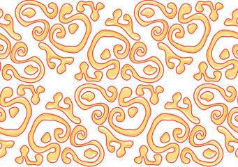 Ethnic seamless pattern of triangles in the slavonic style. Decorative yellow and white background for print onto fabric. Damascus style wallpaper. Embossed curls and lace ornament. Vector texture - obrazy, fototapety, plakaty