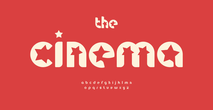 Vintage cinema alphabet with stars for movie theater, retro movie industry font. Bold eye-catching letters for advertising posters, logos, monograms, billboards headline. Vector typographic design