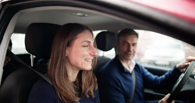 Smiling People Sitting Inside The Ride Sharing