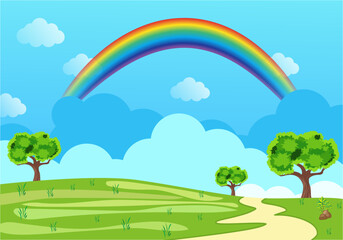 Landscape with Rainbow in the sky vector