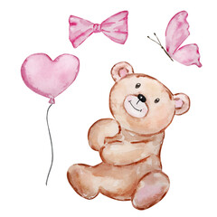 Watercolor Cute Teddy Bears Valentine's Day