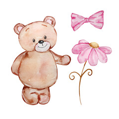 Watercolor Cute Teddy Bears Valentine's Day