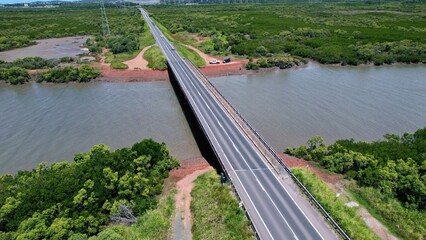 Drone shot of Nillahcootie bridge, Lima South VIC, Austrlia 3673