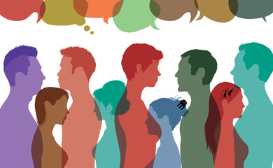 Communication between people. Crowd talking. Speech bubble. Flat vector illustration