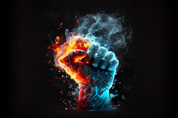 Fist of fire and ice. AI generated.