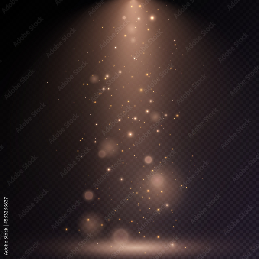 Poster Golden light dust particles abstract light bokeh background for web design and illustration.