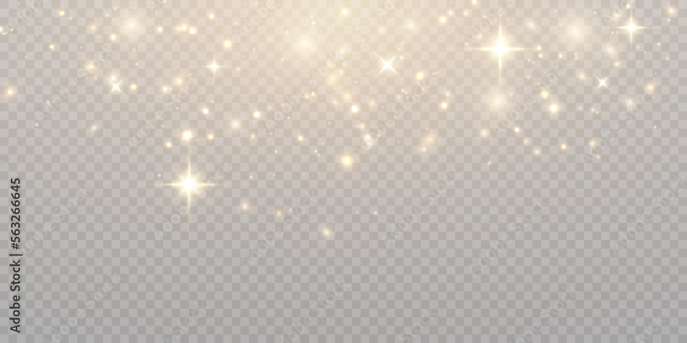 Poster Golden light dust particles abstract light bokeh background for web design and illustration.
