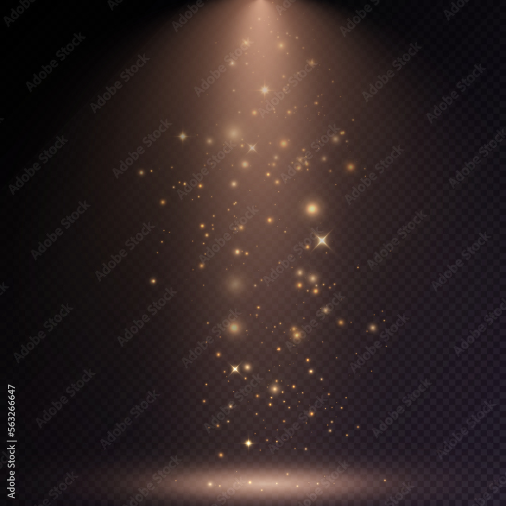 Poster Golden light dust particles abstract light bokeh background for web design and illustration.