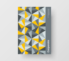 Multicolored pamphlet A4 design vector template. Modern geometric hexagons journal cover layout.