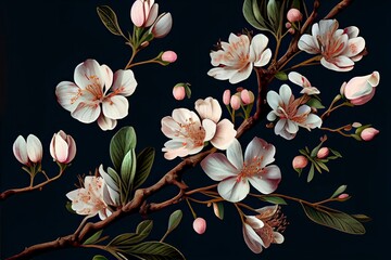 Obraz na płótnie Canvas Floral apple blossom tree branches, Generative AI