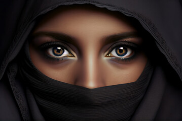 Fototapeta premium The eyes of an oriental woman in a veil. Generative AI,