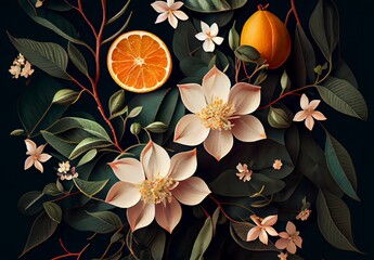 Floral citrus blossom tree branches, Generative AI