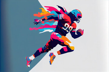 an american football quarterback illustration, running scene, generative ai technology