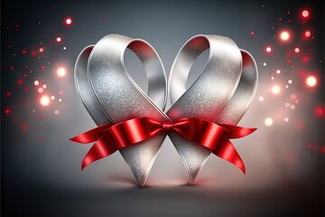 valentines Card Red Ribbon Shaped Hearts. Generative AI