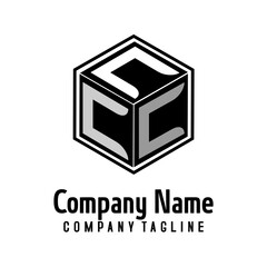 Template  Cube  company logo by initial Letter  of Alfabetical  in Black and white colour