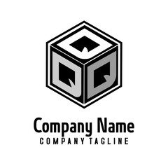 Template  Cube  company logo by initial Letter  of Alfabetical  in Black and white colour