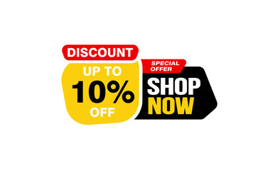 10 Percent SHOP NOW offer, clearance, promotion banner layout with sticker style. 