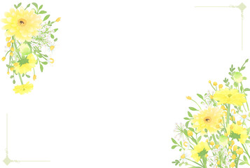 水彩調パステルカラーの花のフレーム（黄色）