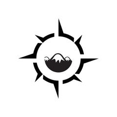 compass and mountain combination vector logo icon.