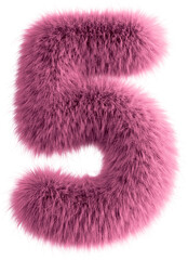 Pink 3D Fluffy Number Five